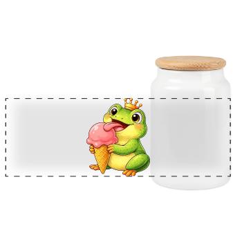 Süßer Frosch mit Eiskrone Sommer Eiscreme Cartoon - Panorama Keksdose mit Holzdeckel - Weiß - Vorne