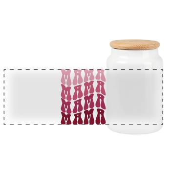 Mom Pattern in Pink Gradient - Panoramic Cookie Jar with Wooden Lid - white - Front