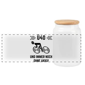 Ü40 Und Immer Noch Ohne Akku! (Fahrrad Rennrad B) - Panorama Keksdose mit Holzdeckel - Weiß - Vorne