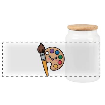 Painter Brush and Paint Palette - Panoramic Cookie Jar with Wooden Lid - white - Front
