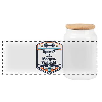 Sport Ja Morgen Vielleicht Badge - Panorama Keksdose mit Holzdeckel - Weiß - Vorne