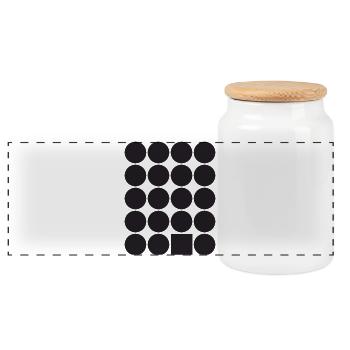 Geometric Dot Grid with a Square - Panoramic Cookie Jar with Wooden Lid - white - Front