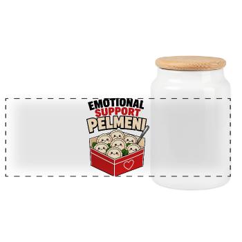 Emotional Support Pelmeni | Food Humor Cute Faces - Panorama Keksdose mit Holzdeckel - Weiß - Vorne