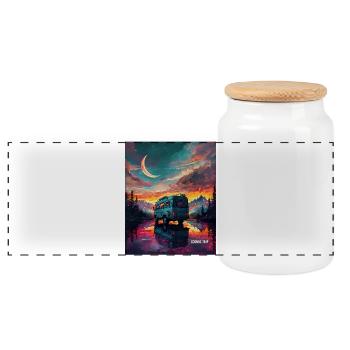 COSMIC TRIP – Surreale Van-Life-Architekturkunst - Panorama Keksdose mit Holzdeckel - Weiß - Vorne
