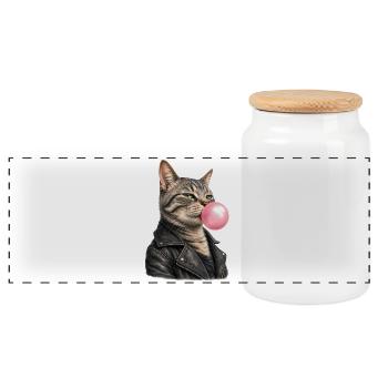 Cool cat with leather jacket - Panoramic Cookie Jar with Wooden Lid - white - Front