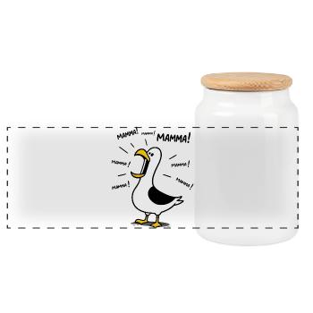 Humour Maman - Design Goéland "Maman ! Maman !" - Boîte à biscuits avec couvercle en bois - blanc - Devant