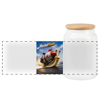 Rocket Snail Space Fast Adventure - Panoramic Cookie Jar with Wooden Lid - white - Front