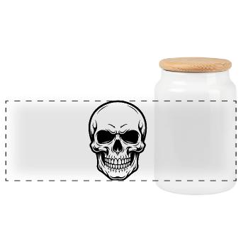 skull and crossbones stickers for cars - Panoramic Cookie Jar with Wooden Lid - white - Front