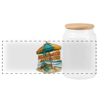 Strandmodus aktivierter Sommerurlaubsschirm - Panorama Keksdose mit Holzdeckel - Weiß - Vorne