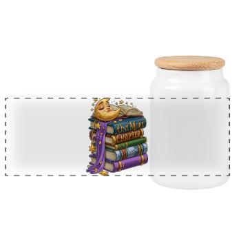 One More Chapter Sleeping Moon Book Lover - Panoramic Cookie Jar with Wooden Lid - white - Front