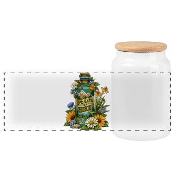Conception de bouteilles florales Hydratez-vous puis randonnée - Boîte à biscuits avec couvercle en bois - blanc - Devant