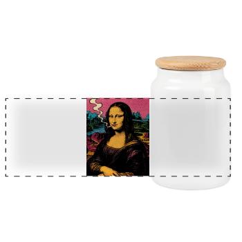 Mona Lisa Rauchen Pop Art - Panorama Keksdose mit Holzdeckel - Weiß - Vorne