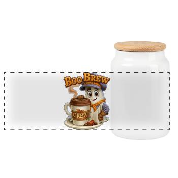 Boo Brew Barista Geist - Panorama Keksdose mit Holzdeckel - Weiß - Vorne