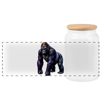 Gorilla Polygon – Farbige Geometrie - Panorama Keksdose mit Holzdeckel - Weiß - Vorne