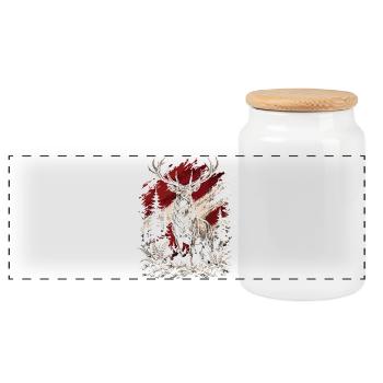 Deer in the Forest – Rustic Illustration - Panoramic Cookie Jar with Wooden Lid - white - Front