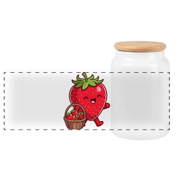Funny strawberry - Panoramic Cookie Jar with Wooden Lid - white - Front
