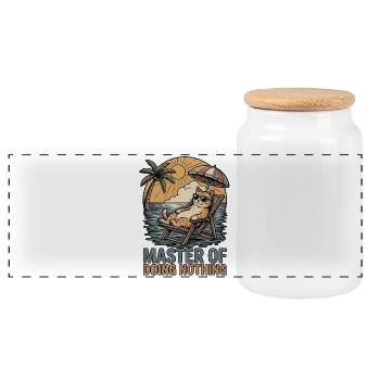 Lazy Cat Funny Saying - Panoramic Cookie Jar with Wooden Lid - white - Front