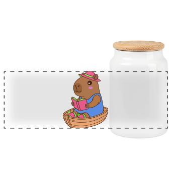 Reading Capybara in a Rowboat - Summer Design - Panoramic Cookie Jar with Wooden Lid - white - Front