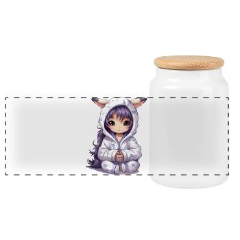 Chibi Häschen Hoodie Stil - Panorama Keksdose mit Holzdeckel - Weiß - Vorne