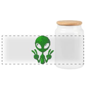 Pixel Alien Peace Sign - Panoramic Cookie Jar with Wooden Lid - white - Front