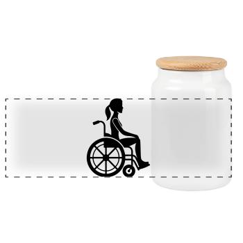 Woman in wheelchair - Panoramic Cookie Jar with Wooden Lid - white - Front