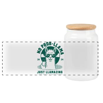 No Prob-Llama Just Llamazing - Panoramic Cookie Jar with Wooden Lid - white - Front