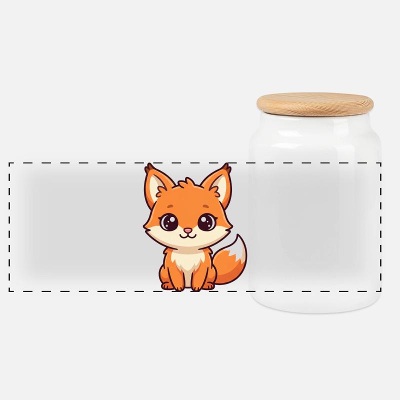 Kuschelfuchs Kawaii Illustration - Panorama Keksdose mit Holzdeckel - Weiß