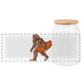 Bigfoot Hotdog Trek - Panoramic Cookie Jar with Wooden Lid - white - Front