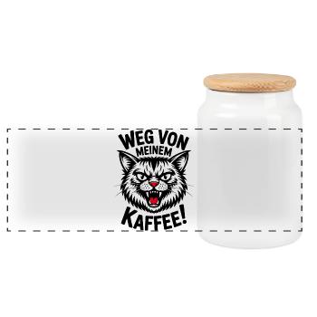 Weg von meinem Kaffee zornige Katze - Panorama Keksdose mit Holzdeckel - Weiß - Vorne