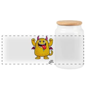 Monstre orange - Boîte à biscuits avec couvercle en bois - blanc - Devant