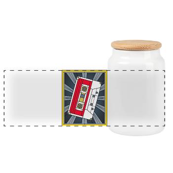 Stained Glass Cassette Tape Illustration - Panoramic Cookie Jar with Wooden Lid - white - Front