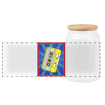 Stained Glass Cassette Tape Illustration - Panoramic Cookie Jar with Wooden Lid - white - Front