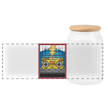 Buntglas-Boombox-Illustration - Panorama Keksdose mit Holzdeckel - Weiß - Vorne