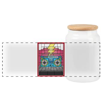 Buntglas-Boombox-Illustration - Panorama Keksdose mit Holzdeckel - Weiß - Vorne