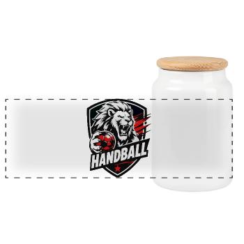 Le lion dans le Bouclier de handball - Boîte à biscuits avec couvercle en bois - blanc - Devant