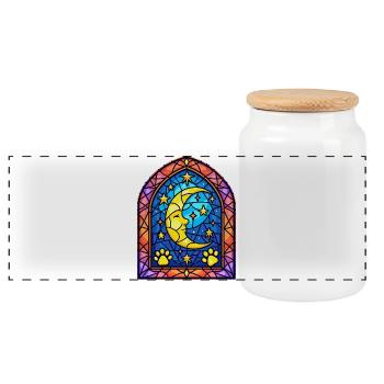 Mystical Stained Glass Moon and Pet Paw Prints - Panorama Keksdose mit Holzdeckel - Weiß - Vorne