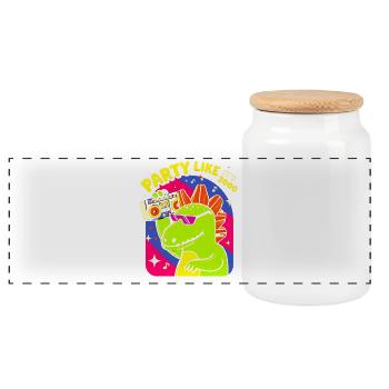 Dino Party Boombox Neon - Panoramic Cookie Jar with Wooden Lid - white - Front