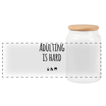 Adulting Is Hard Typo Tee - Panorama Keksdose mit Holzdeckel - Weiß - Vorne