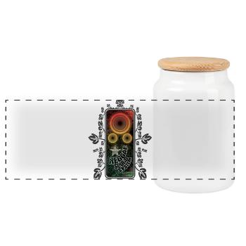 Reggae Sound System Glow - Panoramic Cookie Jar with Wooden Lid - white - Front