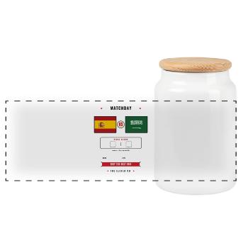 Spain vs Saudi Arabia Football Score Card - Panoramic Cookie Jar with Wooden Lid - white - Front
