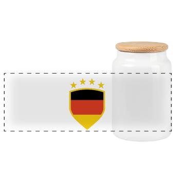 Deutsches Wappen mit Flaggenfarben - Panorama Keksdose mit Holzdeckel - Weiß - Vorne