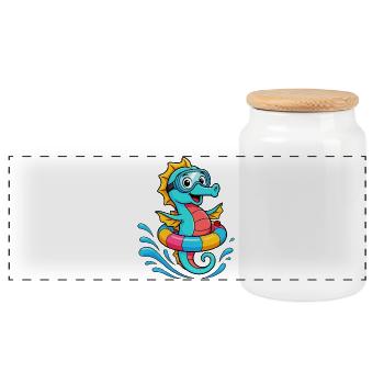 Funny seahorse - Panoramic Cookie Jar with Wooden Lid - white - Front