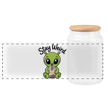 Sticker bizarre de bubble tea vert Alien Stay Bizarre - Boîte à biscuits avec couvercle en bois - blanc - Devant