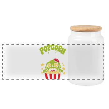 Popcorn Or Brains Zombie Horror - Panoramic Cookie Jar with Wooden Lid - white - Front