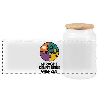 Puzzlewelt Sprache kennt keine Grenzen - Panorama Keksdose mit Holzdeckel - Weiß - Vorne