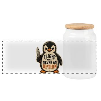 Flight Was Never An Option Mutiger Pinguin Messer - Panorama Keksdose mit Holzdeckel - Weiß - Vorne