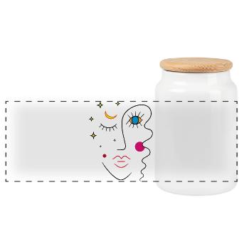 Abstract face day and night - Panoramic Cookie Jar with Wooden Lid - white - Front