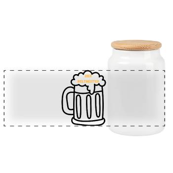 BIER WELTMEISTER – Bierkrug Design für echte Fans - Panorama Keksdose mit Holzdeckel - Weiß - Vorne
