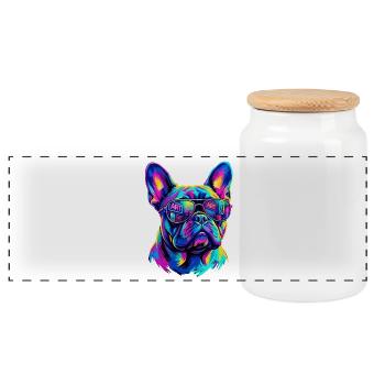 Lunettes Pop Art Bouledogue Français NYC - Boîte à biscuits avec couvercle en bois - blanc - Devant