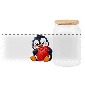 Süßer Pinguin Cartoon Erdbeere Sommer Freude - Panorama Keksdose mit Holzdeckel - Weiß - Vorne